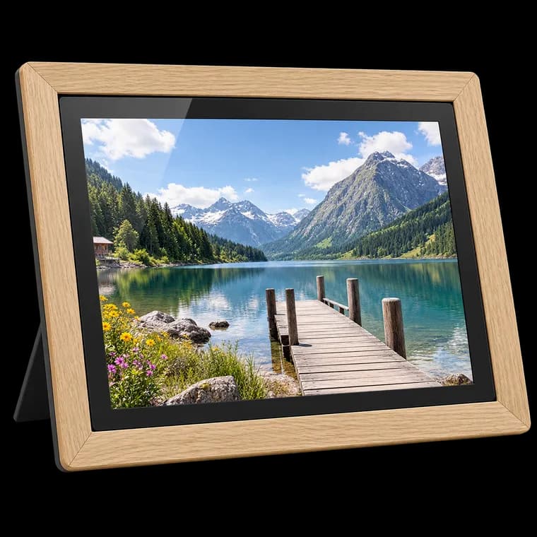 Frameo WLAN Digitaler Bilderrahmen 10,1 Zoll, HD 1280 * 800 IPS Touchscreen Elektronischer FotoRahmen mit 32GB Speicher, Auto Drehung, Einfache Weitergabe von Fotos Videos über Frameo App – generische KI-Produktillustration
